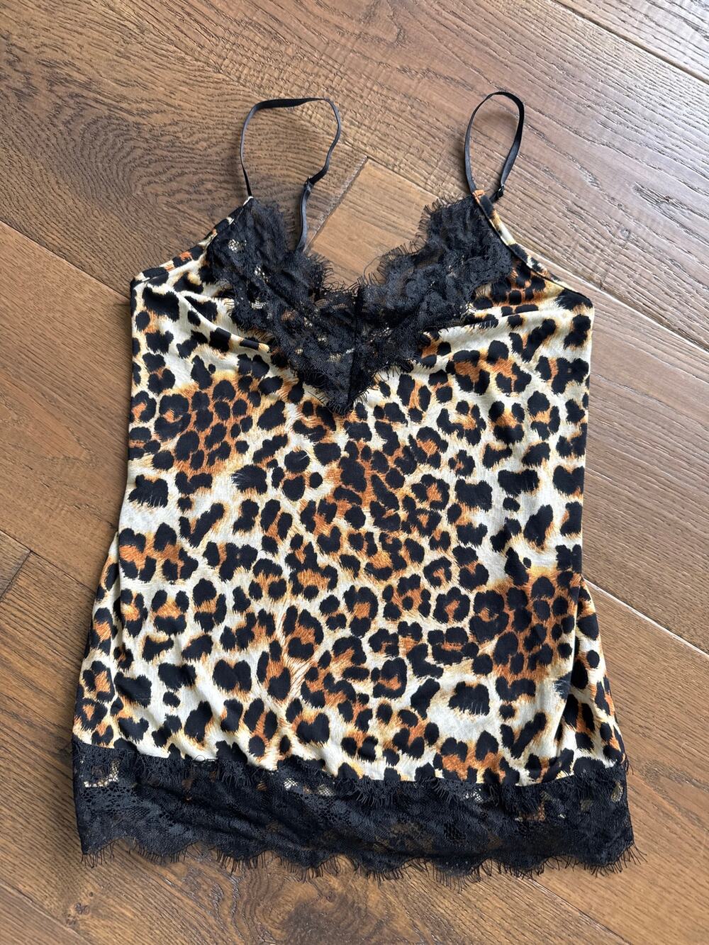 Fashion Nova Leopard Print Lace Trim Cami Tank Top Brown Black Womens Size XS